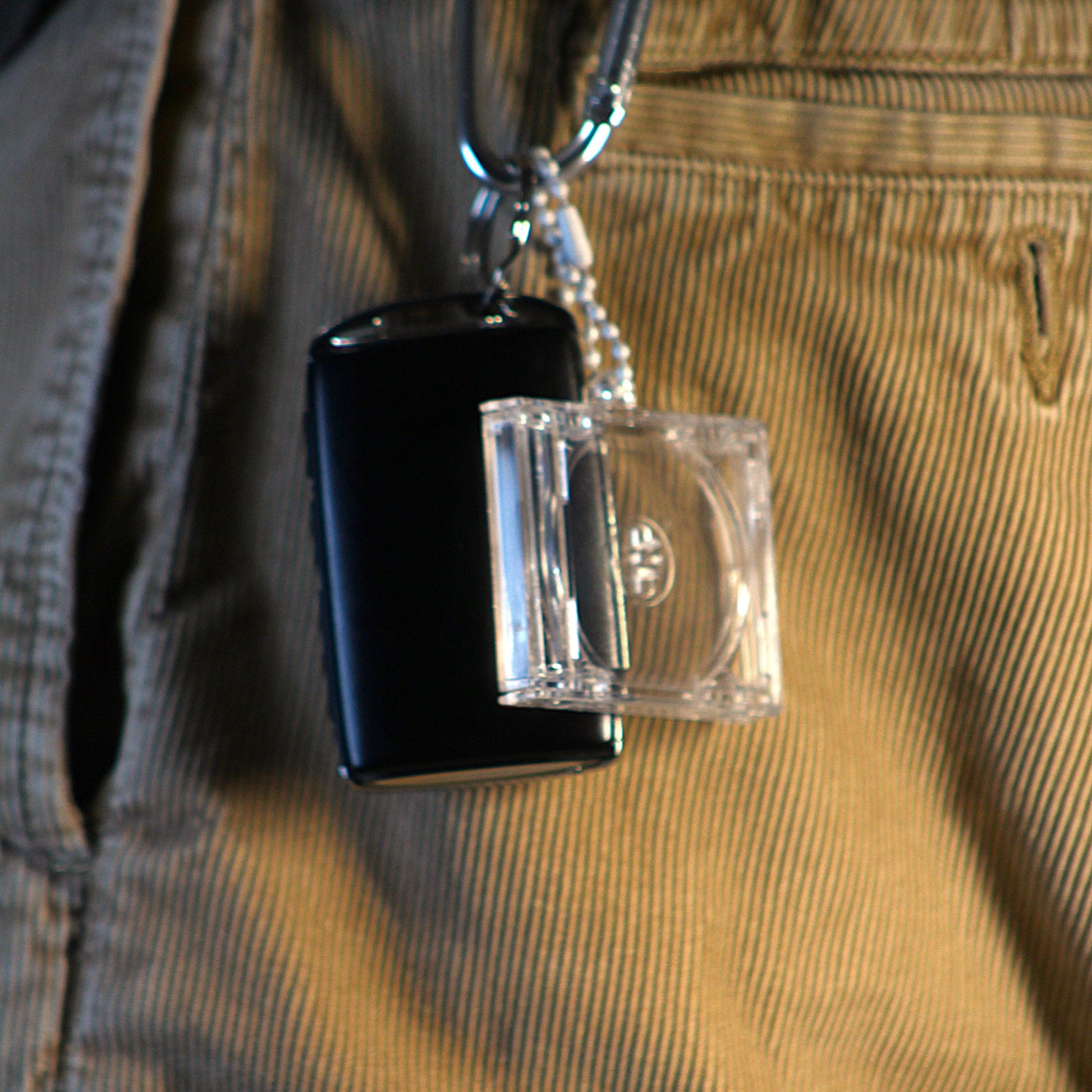 clear acrylic keychain cd case hung on belt loop