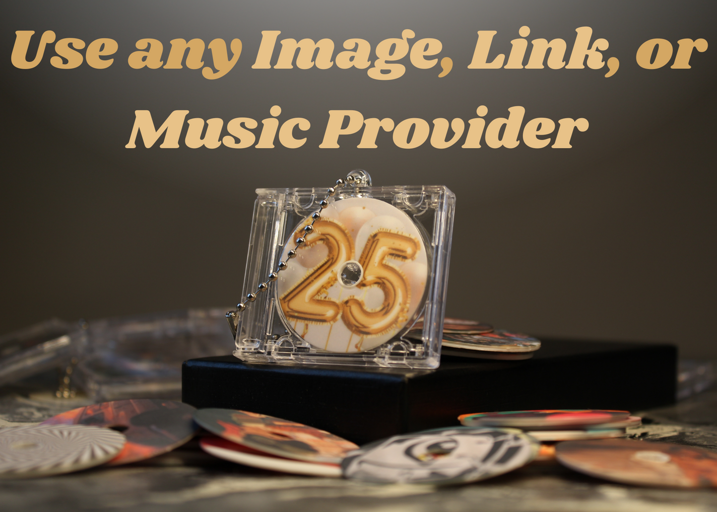 Use any image, link, or music provider